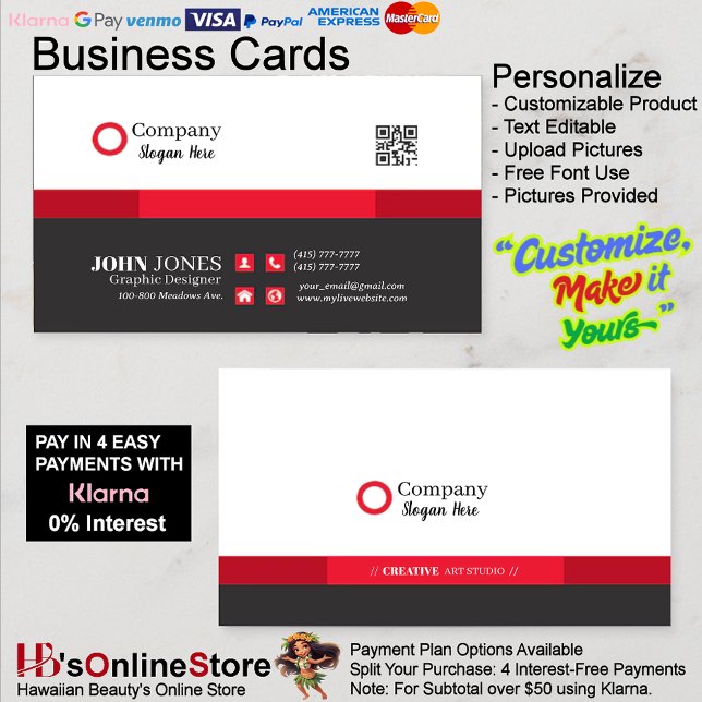 Cartões de visitas Pretas e Vermelhas - Pacote de  (Black & Red Business Cards 10 Pack of 100.)