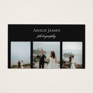 Cartões de visitas pretos de fotógrafo mínimo m