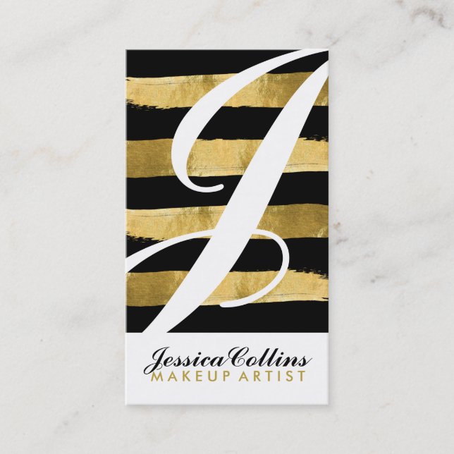 Cartões de visitas pretos e Dourados do monograma (Frente)