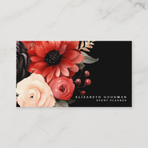 Cartões de visitas Pretos Florais Clássicos Vermel