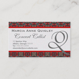 Cartões de visitas Q do Monograma do Damask Elegan