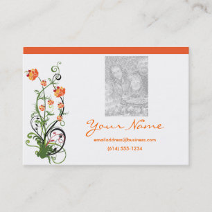 Cartões de visitas verdes & alaranjados florais/d