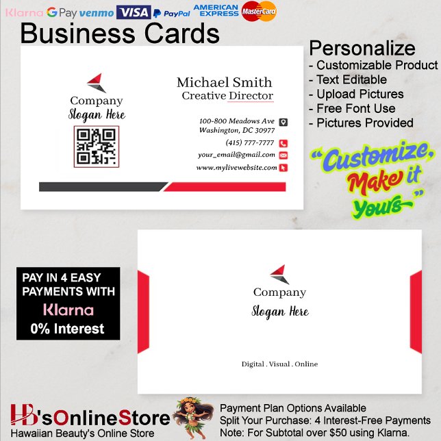 Cartões de visitas Vermelhas e Pretas 3 Embalagens (Red & Black Business Cards 3 Pack of 100.)