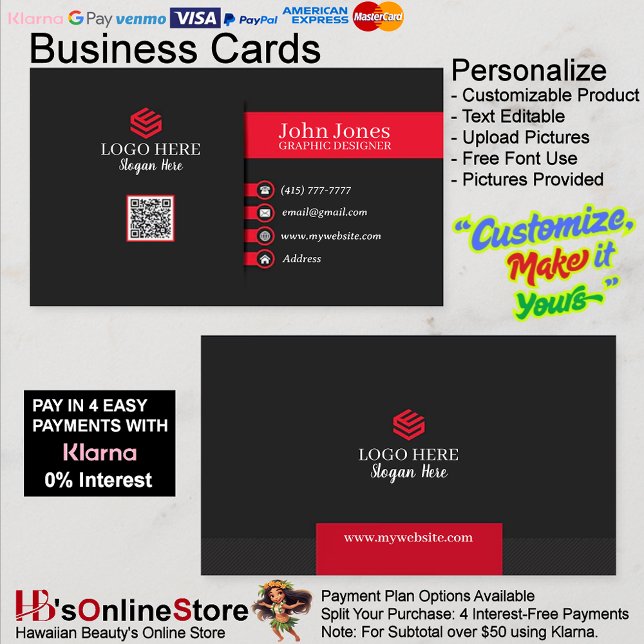 Cartões de visitas Vermelhas e Pretas 7 Embalagens (Red & Black Business Cards 7 Pack of 100.)