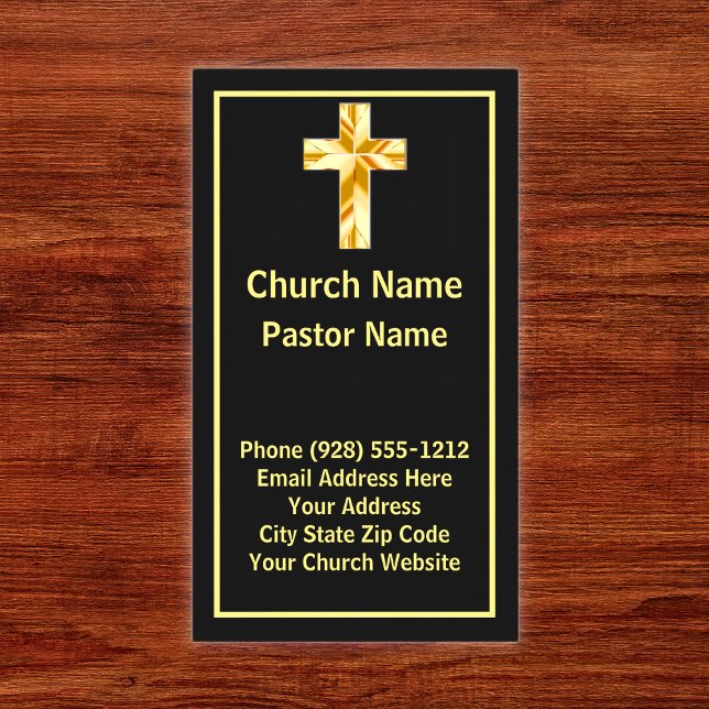 Cartões de visitas Verticais Pretos do Pastor Clás (Church Pastor Classy Black Vertical Business Cards)