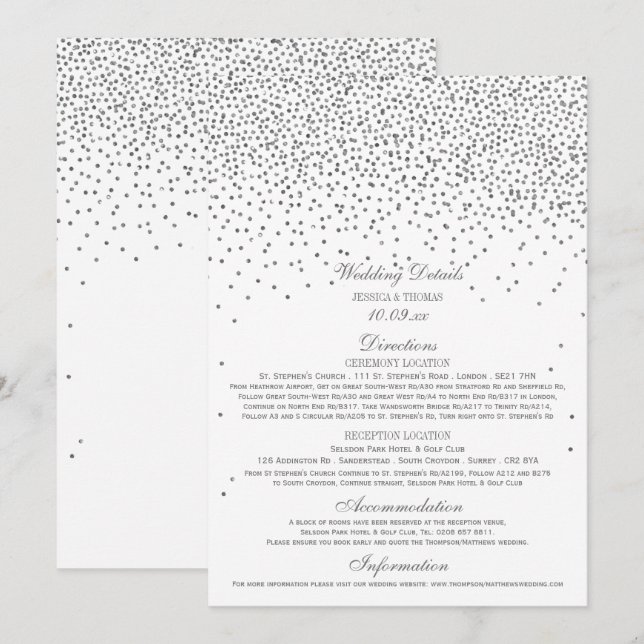 Cartões Detalhados De Casamento Vintage Glam Silve (Frente/Verso)