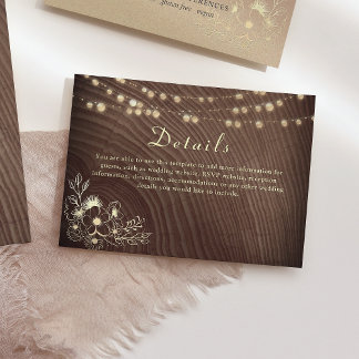 Cartões Detalhes De Casamento De Luzes De Madeira 
