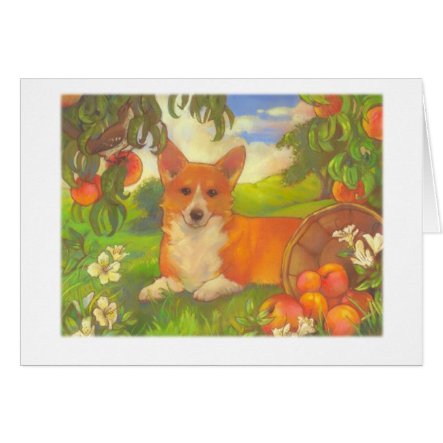 Cartões do Corgi & dos pêssegos pelo design de (Frente horizontal)