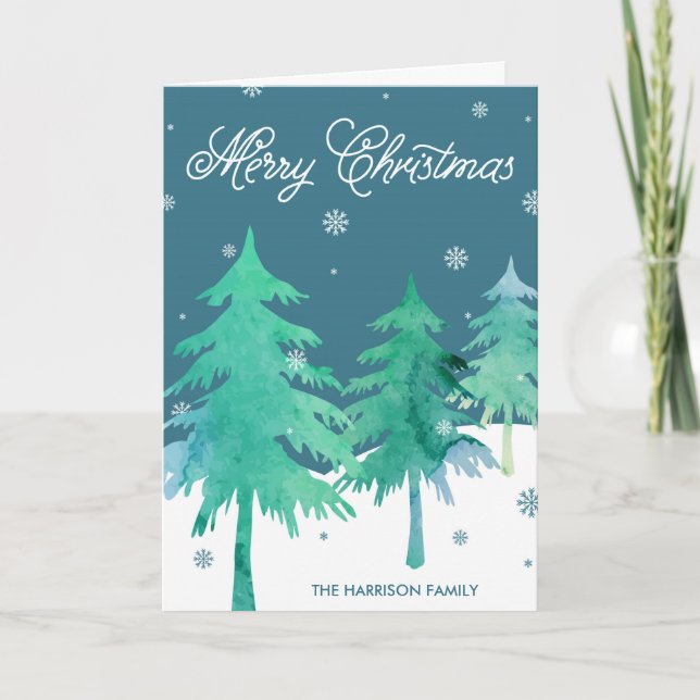 Cartões do Natal da cena do inverno da aguarela (Frente)