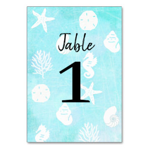 Cartões do número da mesa do casamento de praia