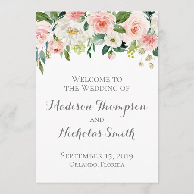 Cartões do Programa de Casamento de Flor Rosa e Br (Frente)