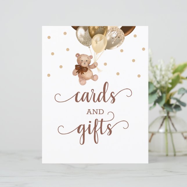 Cartões do urso de pelúcia e Chá de fraldas de sin (Em pé/Frente)