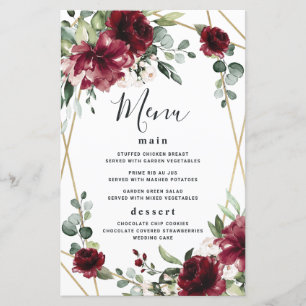 Cartões Dourados de Menu de Casamento Verde Blush 