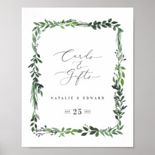 cartões e poster frondoso do casamento da aguarel