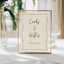 Cartões e presentes desenhados à mão verde-oliva