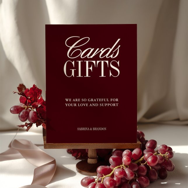 Cartões e presentes legantes para casamento (Elegant Burgundy Cards & Gifts Wedding Sign)