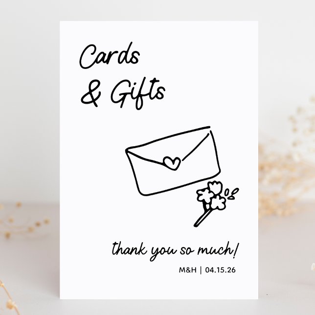 Cartões e Presentes Sinal de Casamento Minimalista (Minimalist design meets modern elegance with this chic black-and-white cards & gifts wedding sign.)