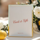 Cartões e presentes - Sinal de Casamento Vermelho<br><div class="desc">É graciosamente direcionado seus convidados para a área de cartas e presentes, convidando-os a compartilhar a alegria do seu dia especial. Personalize este sinal elegante, clique em "Detalhes". Para mover o texto ou alterar o tamanho, a fonte ou a cor, clique em "Editar usando a Ferramenta de Design". Como parte...</div>