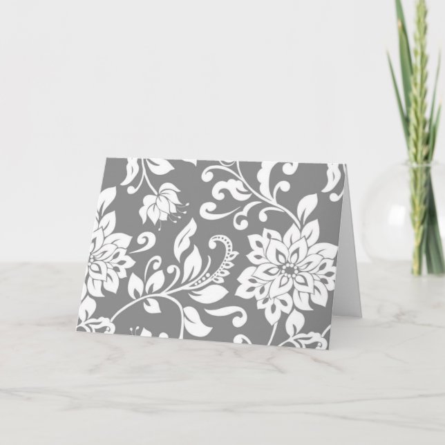 Cartões Elegantes Cinza e Branco Florais (Frente)