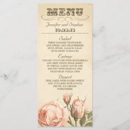 Cartões elegantes de cardápio de rosa de casamento