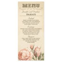 Cartões elegantes de cardápio de rosa de casamento