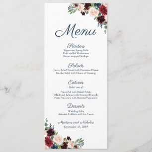 Cartões florais da cremalheira do menu do