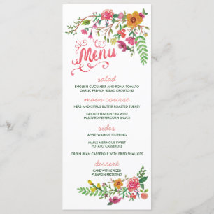 Cartões florais pintados aguarela do menu do