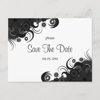 Cartões Florais Pretos e Brancos de Save The Date 