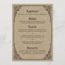 Cartões góticos bege do menu do casamento tema