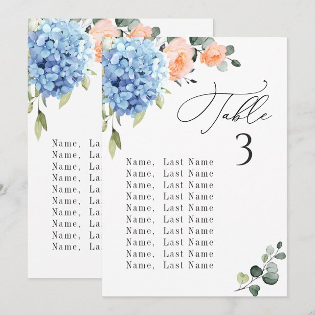 Cartões Gráficos de Número de Tabela Hydrangea Azu (Frente/Verso)