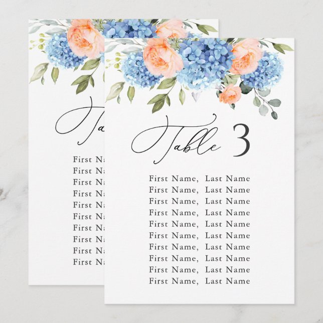 Cartões Gráficos de Número de Tabela Hydrangea Azu (Frente/Verso)