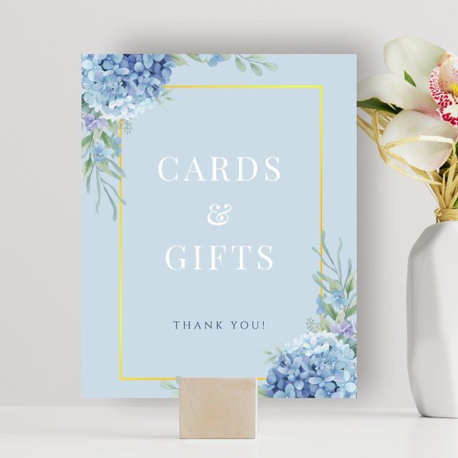 Cartões Hydrangea Azuis Sinal de Chá de Poster (Blue Hydrangea Cards Gifts Shower Sign Poster)