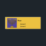 Cartões judaicos do contato<br><div class="desc">Menorah judaico no cartão estreito que é azul e ouro. Pontos customizáveis para o nome e os dois contatos. Entregue estes para fora em vários recolhimentos sociais. Você não estará mostrando demasiada informação,  mas apenas bastante.</div>