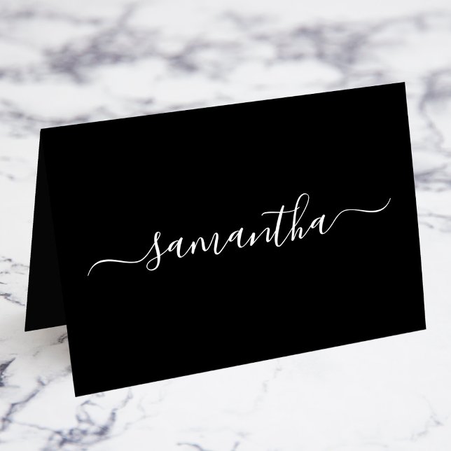 Cartões Locais Individuais de Assinatura Negra Bra (Black and White Girly Signature Name Individual Fold Your Own Place Cards)