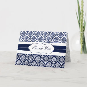 Cartões "marinho azul" damask Obrigado