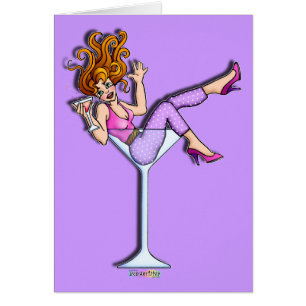 Cartões - menina em um vidro de Martini, vermelho