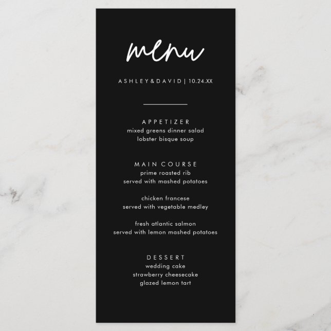 Cartões Mínimos do Menu BlaWedding 4x9 | Menu Mode (Frente)