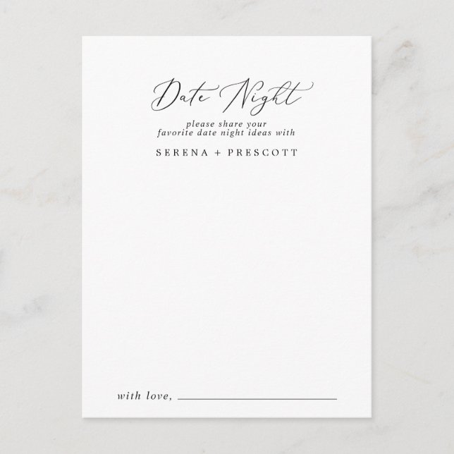 Cartões noturnos para data de caligrafia negra (Frente)