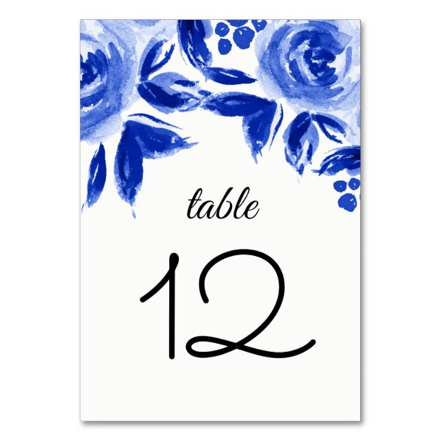 Cartões Números de Tabela de Casamento Floral Azul (Frente)