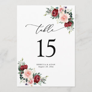 Cartões Números De Tabela De Casamento Floral Burg