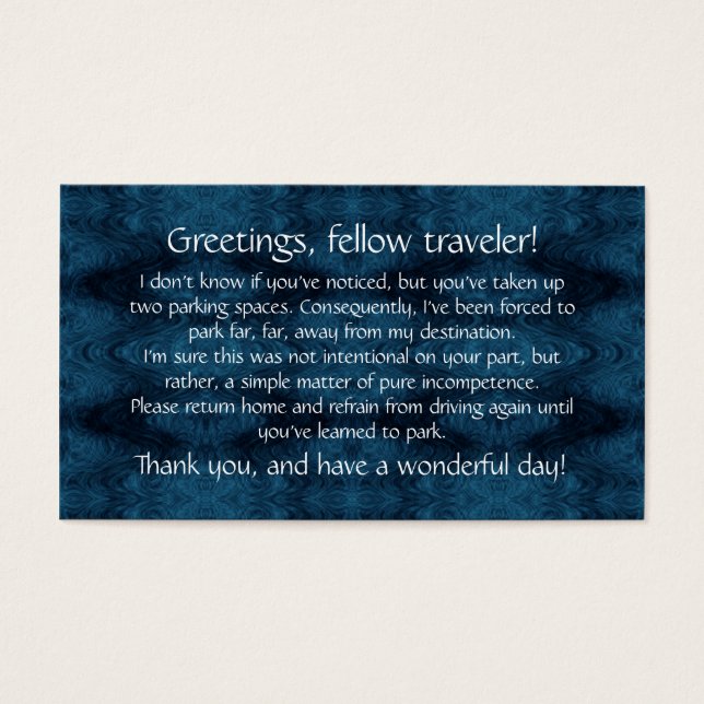 Cartões para deixar o para-brisa dos outros. (Frente)