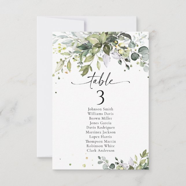 Cartões para Mesa de Casamento Verde (Frente)