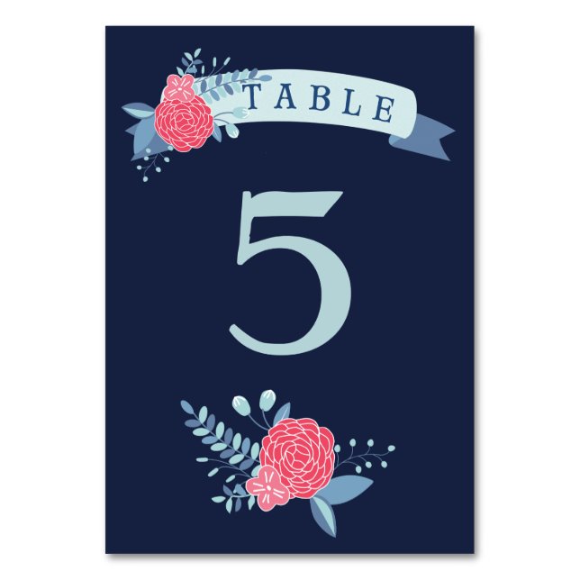 Cartões para números de mesa de casamento florais  (Frente)