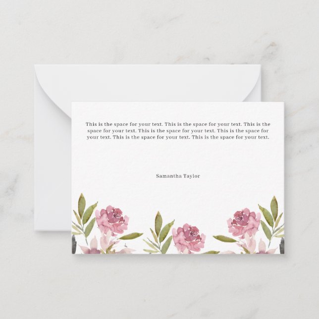 Cartões Personalizados Flat com Flores Rosa (Frente)