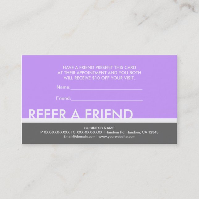 Cartões personalizados simples roxo cinza para um  (Frente)