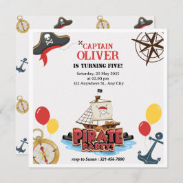 Cartões Plano de Aniversário do Mar Pirata Marítim