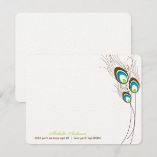 Cartões Planos de Nota com Penas de Pavão Verde