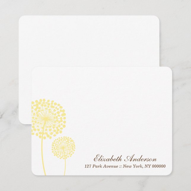 Cartões Planos de Notas com Dandelions Amarelos (Frente/Verso)