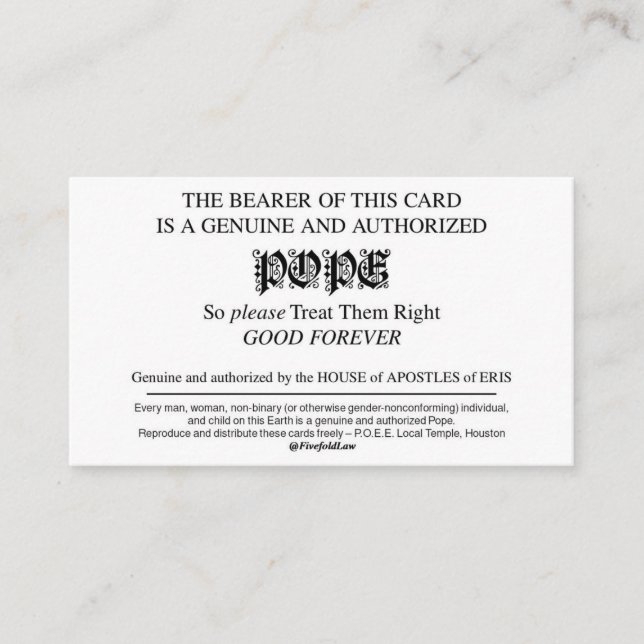 Cartões Pope Discordianos (Frente)