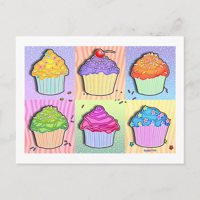 Cartões postais - Cupcakes de arte Pop (Frente)